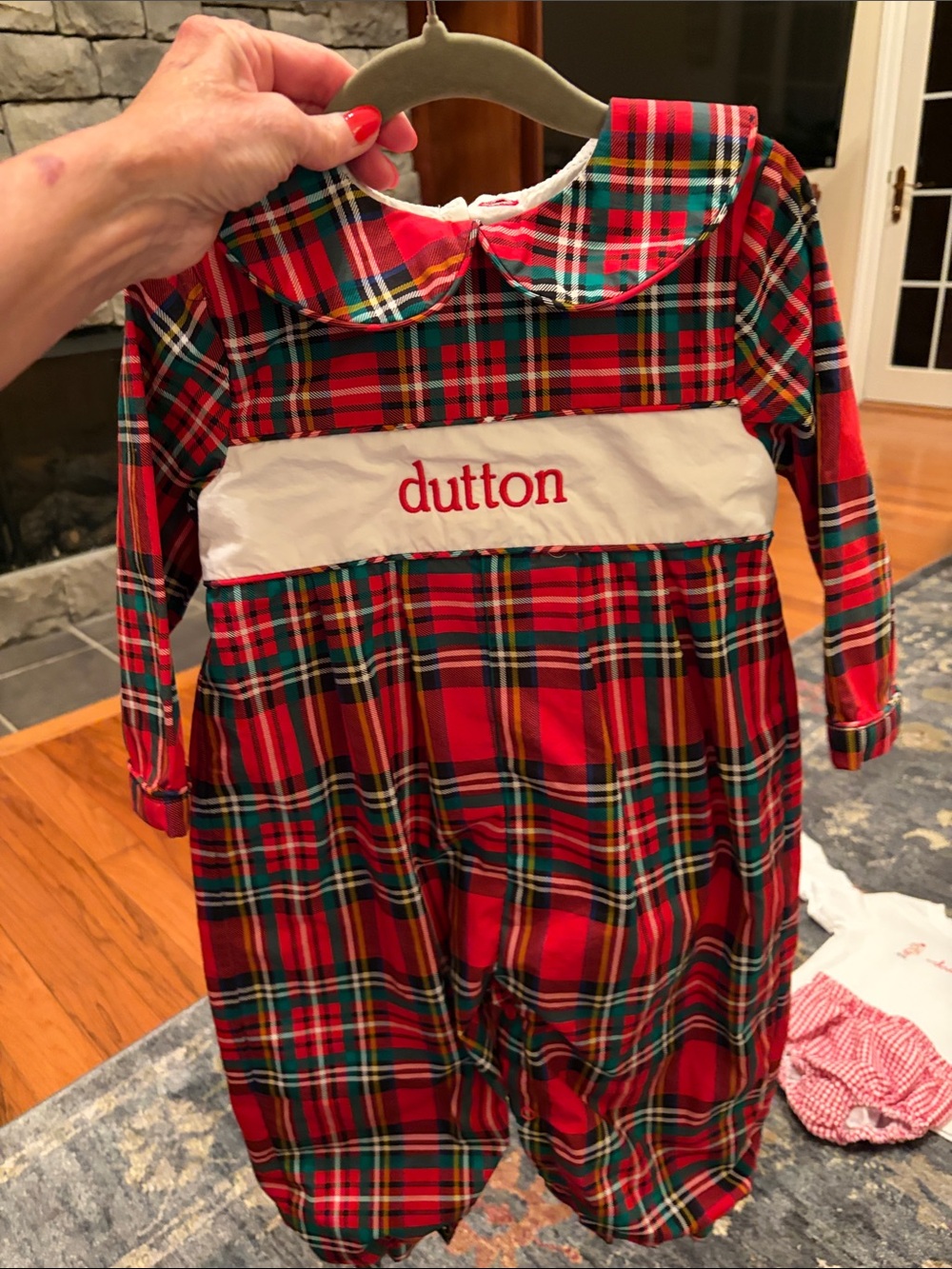 Classic Red Plaid Kids Bubble Romper with White Smocked Panel